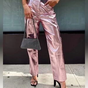 12th Tribe- NWT, pink metallic wide leg pants, size medium